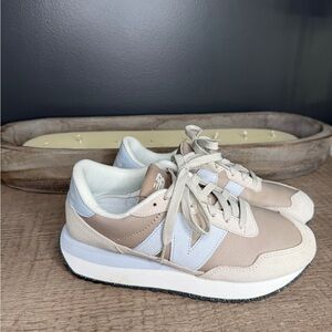 New Balance Women's Tan and White Sneakers